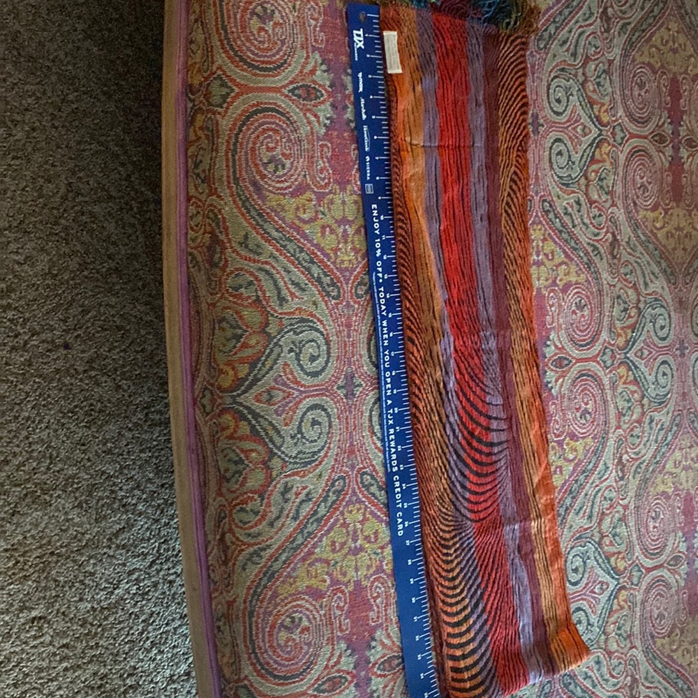 Stunning scarf 76 inches by 11 inches.